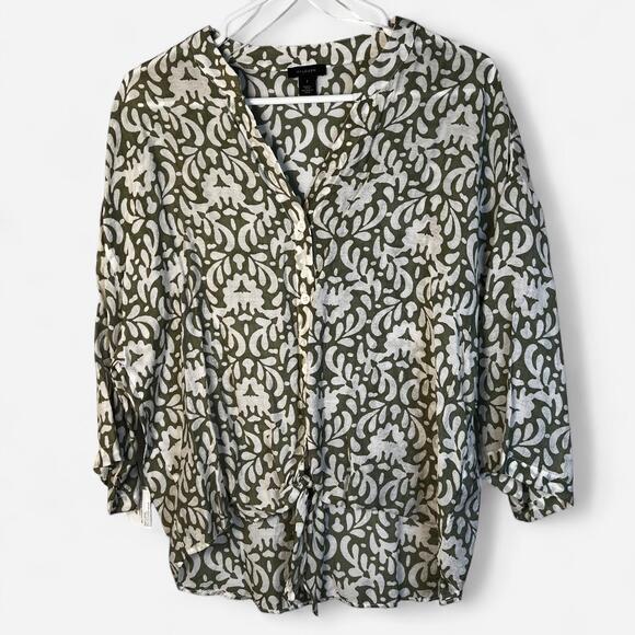 Halogen Tops - Halogen white and olive green floral print blouse in size large